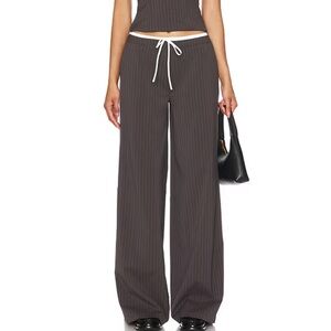 Brown Pinstripe Wide-Leg Pants
